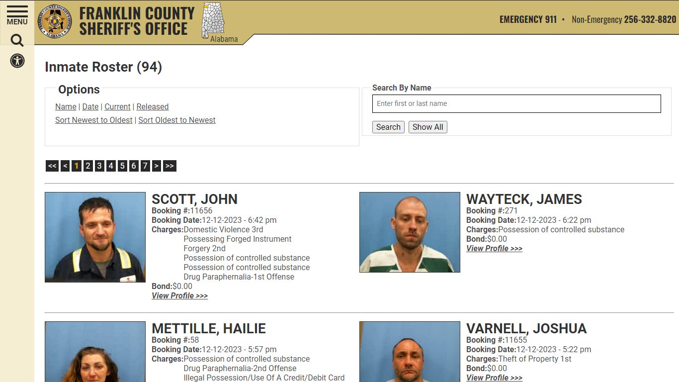 Inmate Roster (97) - Franklin County AL Sheriff's Office